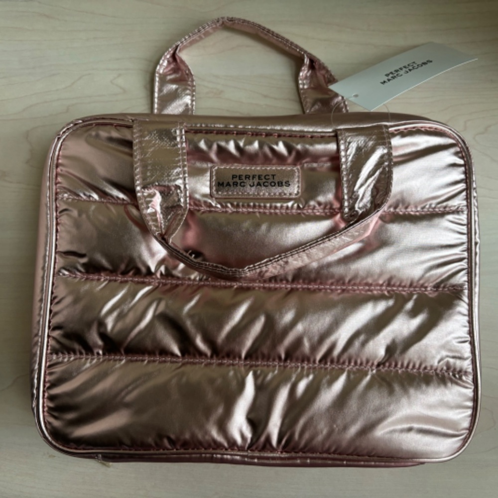 Marc Jacobs Rose Gold Metallic Quilted Cosmetic Case